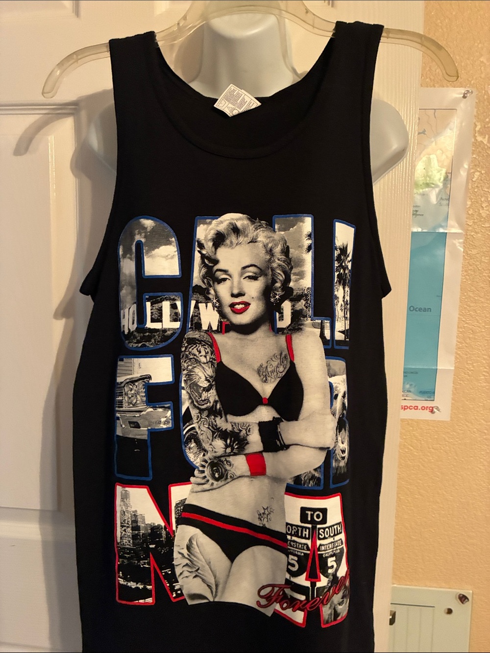 NWOT Alstyle Black Tank Top with Red and Blue Graphic - Women